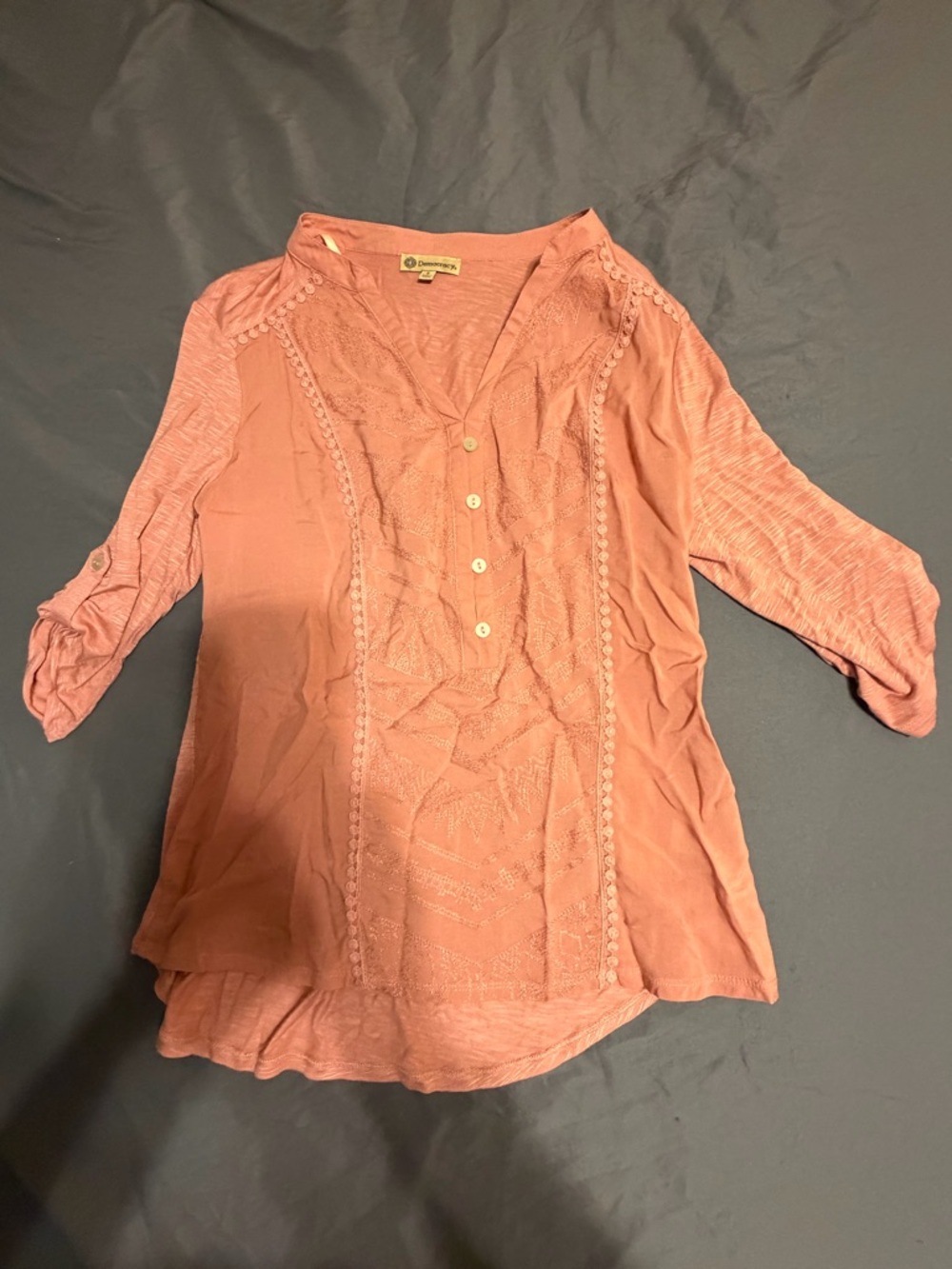 Democracy Coral Lace-Trim Button Tunic
